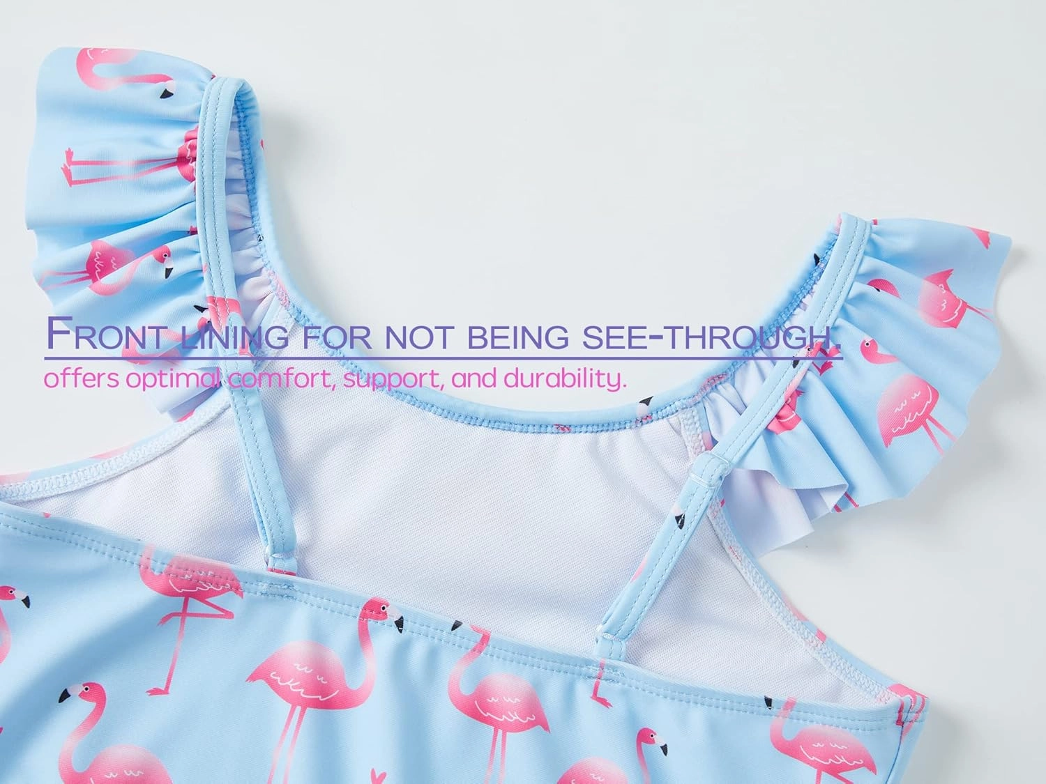 Girls One Piece Swimsuit - Adjustable Strap, Checked Face & Mermaid Print Toddler Ruffle Bathing Suit Size 2T-10