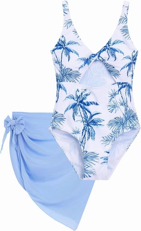 Girls One Piece Swimsuit with Cover Up Skirt Cut Out Bathing Suit Swimwear 8-15Y