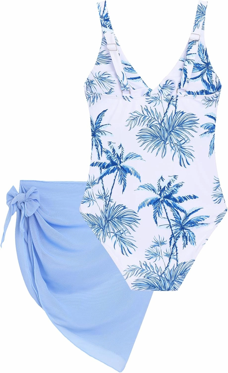 Girls One Piece Swimsuit with Cover Up Skirt Cut Out Bathing Suit Swimwear 8-15Y