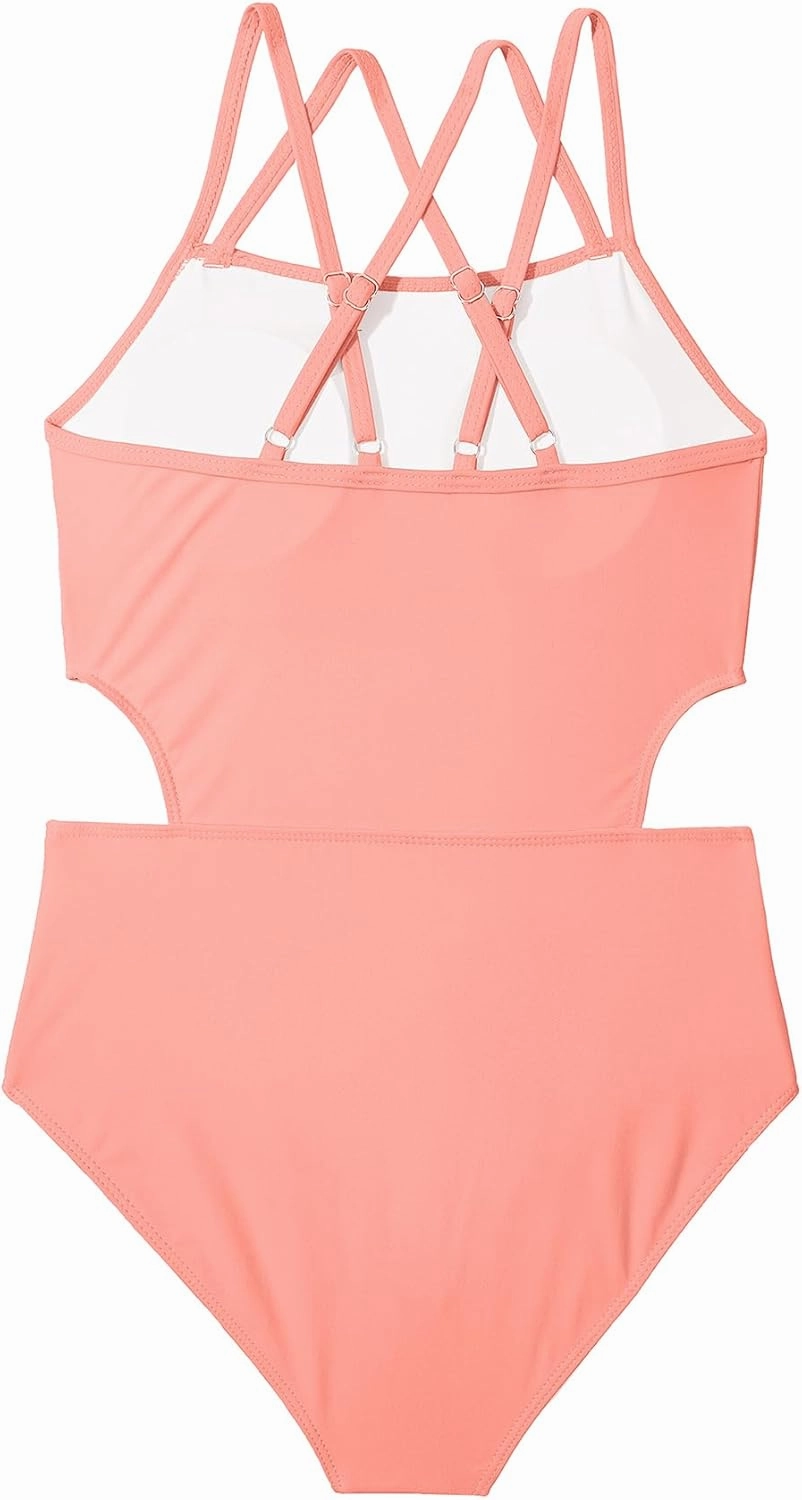 Girls One Piece Swimsuits Bathing Suit for Teens Cut Out Cute Girls' One-Piece Swimwear Criss Cross for Kids Summer Beach