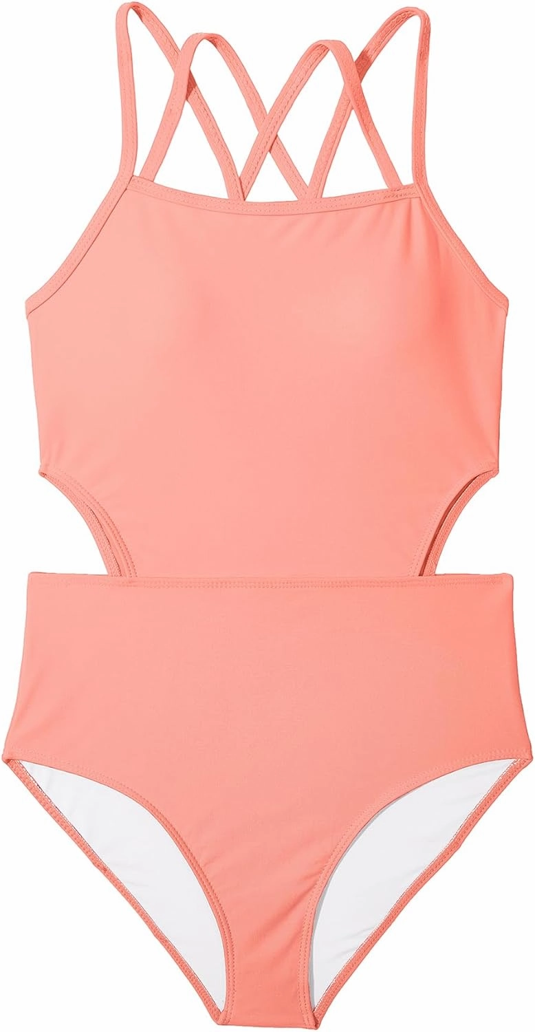 Girls One Piece Swimsuits Bathing Suit for Teens Cut Out Cute Girls' One-Piece Swimwear Criss Cross for Kids Summer Beach