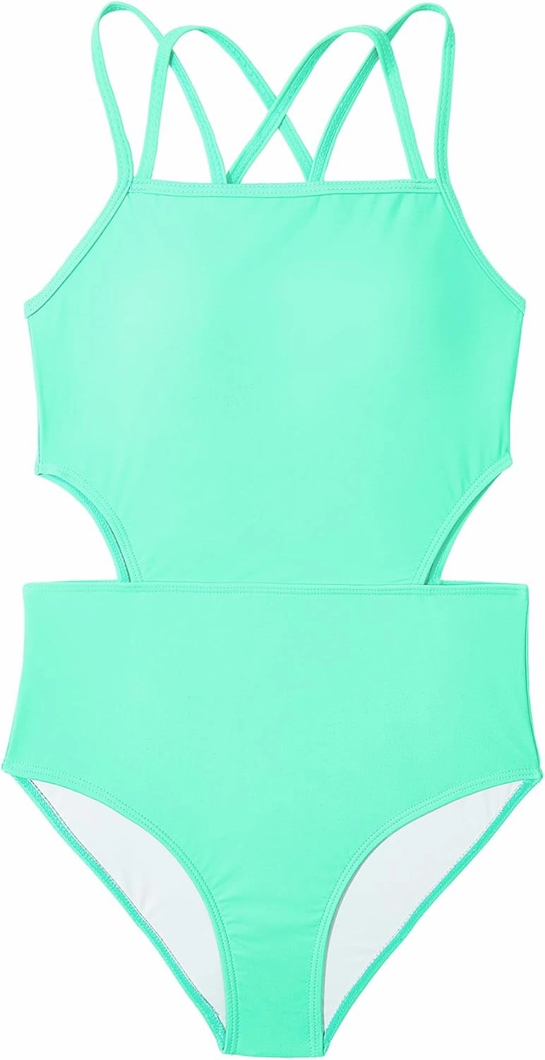 Girls One Piece Swimsuits Bathing Suit for Teens Cut Out Cute Girls' One-Piece Swimwear Criss Cross for Kids Summer Beach