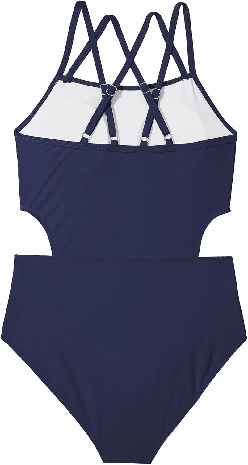 Girls One Piece Swimsuits Bathing Suit for Teens Cut Out Cute Girls' One-Piece Swimwear Criss Cross for Kids Summer Beach
