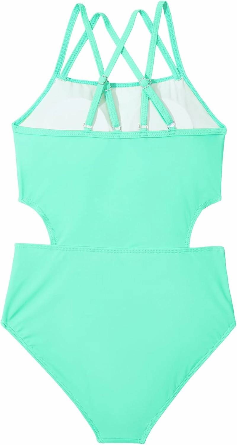 Girls One Piece Swimsuits Bathing Suit for Teens Cut Out Cute Girls' One-Piece Swimwear Criss Cross for Kids Summer Beach