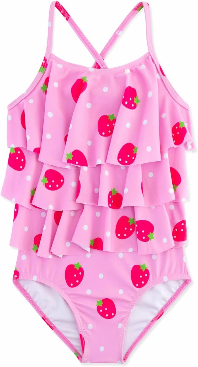 Girls One Piece Swimsuits Cute Ruffles Swimming Bathing Suit with Adjustable Straps Beach Pool Kids Swimwear 3T-12