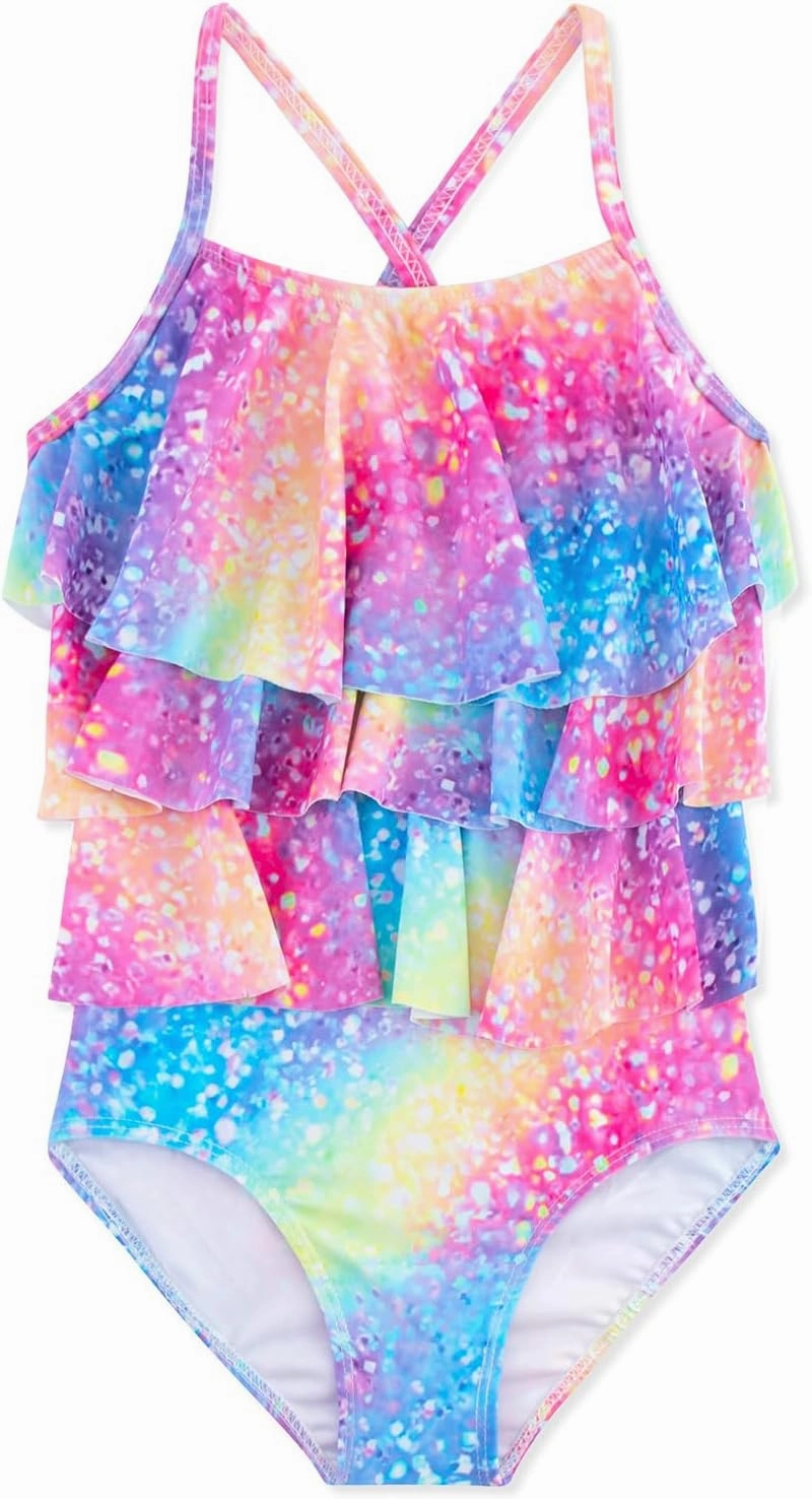 Girls One Piece Swimsuits Cute Ruffles Swimming Bathing Suit with Adjustable Straps Beach Pool Kids Swimwear 3T-12