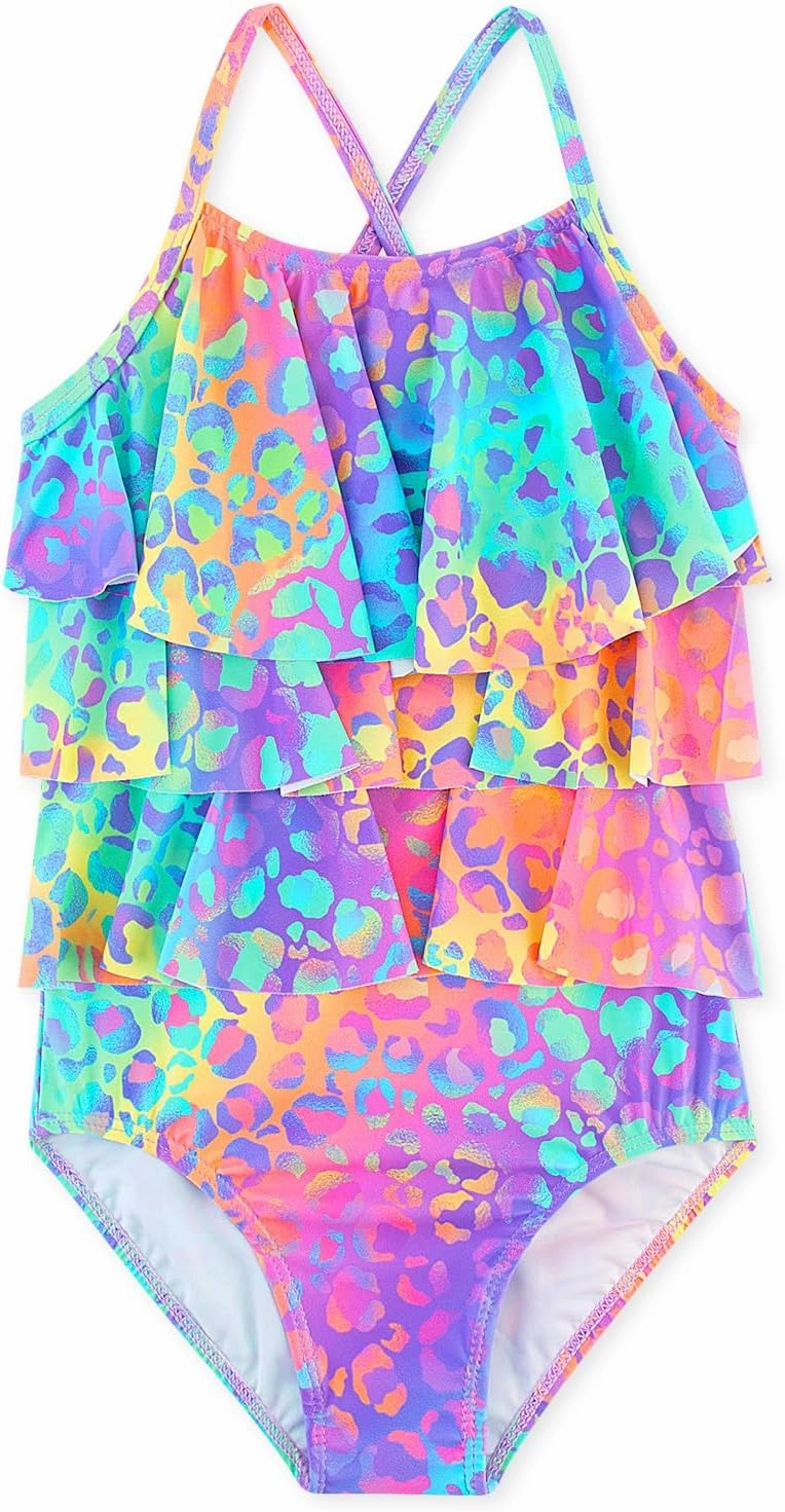 Girls One Piece Swimsuits Cute Ruffles Swimming Bathing Suit with Adjustable Straps Beach Pool Kids Swimwear 3T-12