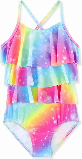 Girls One Piece Swimsuits Cute Ruffles Swimming Bathing Suit with Adjustable Straps Beach Pool Kids Swimwear 3T-12