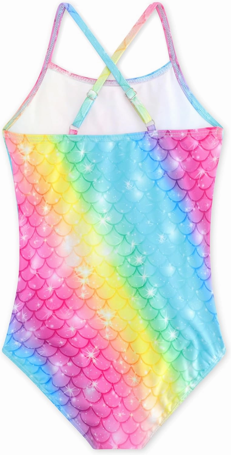 Girls One Piece Swimsuits Cute Ruffles Swimming Bathing Suit with Adjustable Straps Beach Pool Kids Swimwear 3T-12