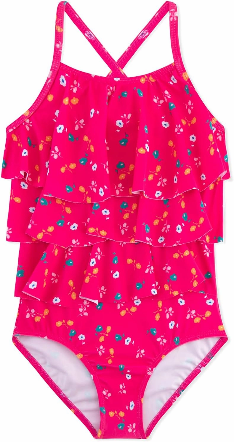 Girls One Piece Swimsuits Cute Ruffles Swimming Bathing Suit with Adjustable Straps Beach Pool Kids Swimwear 3T-12