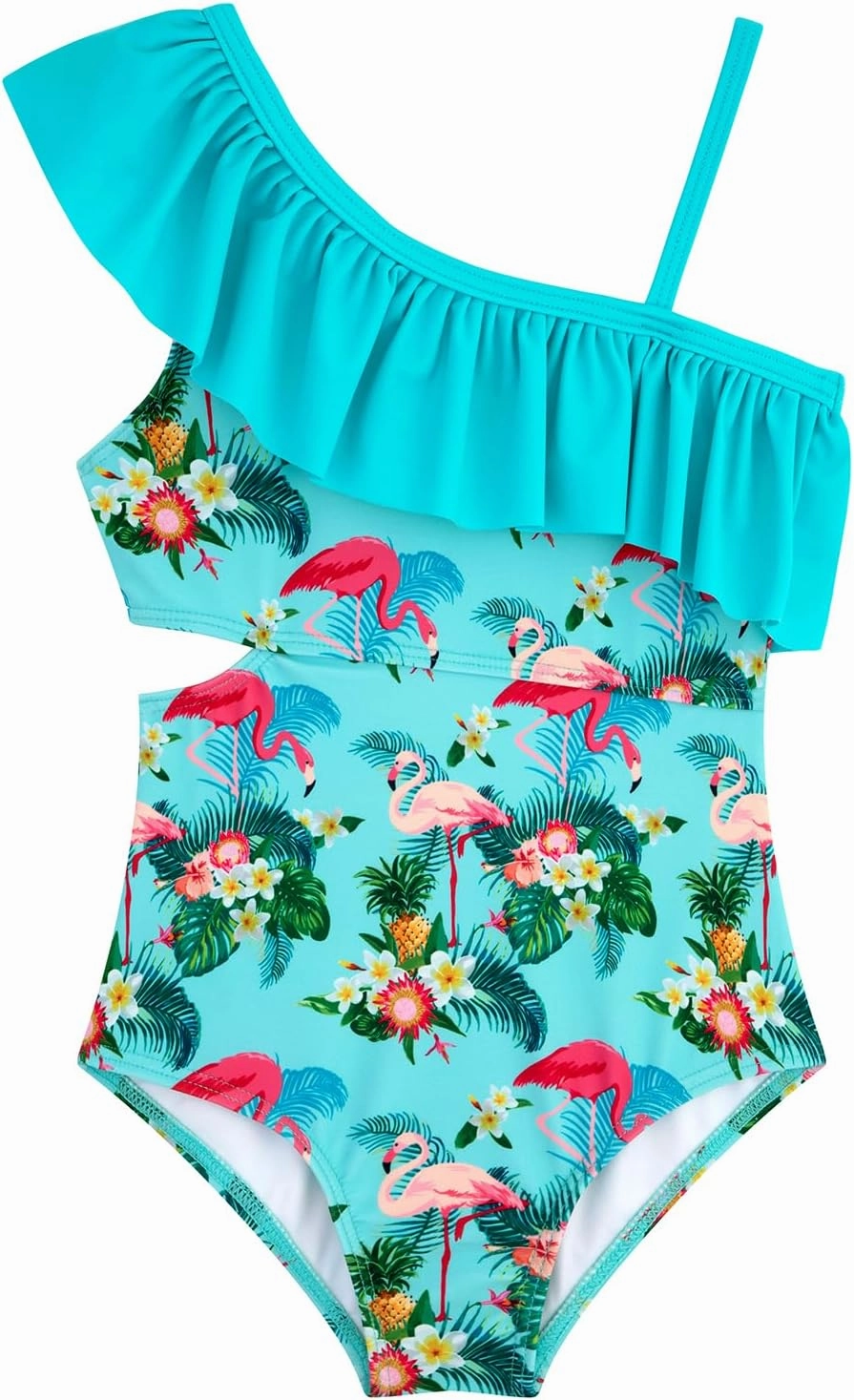 Girls One Piece Swimsuits Cutout Ruffle Bathing Suit Quick Dry Beach Swimwear with Adjustable Strap 5-14 Years