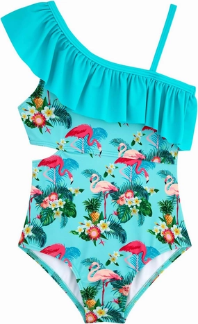 Girls One Piece Swimsuits Cutout Ruffle Bathing Suit Quick Dry Beach Swimwear with Adjustable Strap 5-14 Years