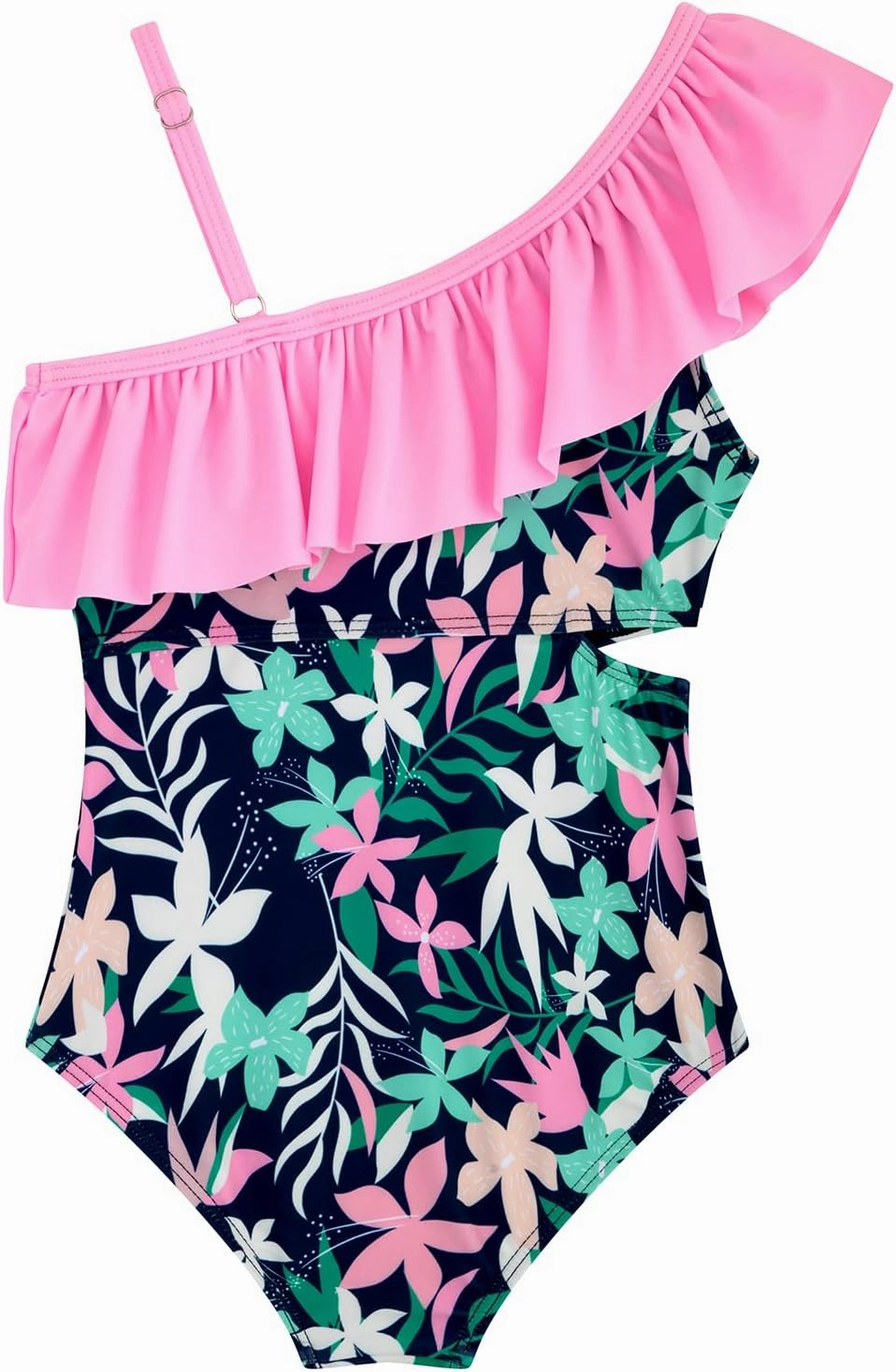 Girls One Piece Swimsuits Cutout Ruffle Bathing Suit Quick Dry Beach Swimwear with Adjustable Strap 5-14 Years