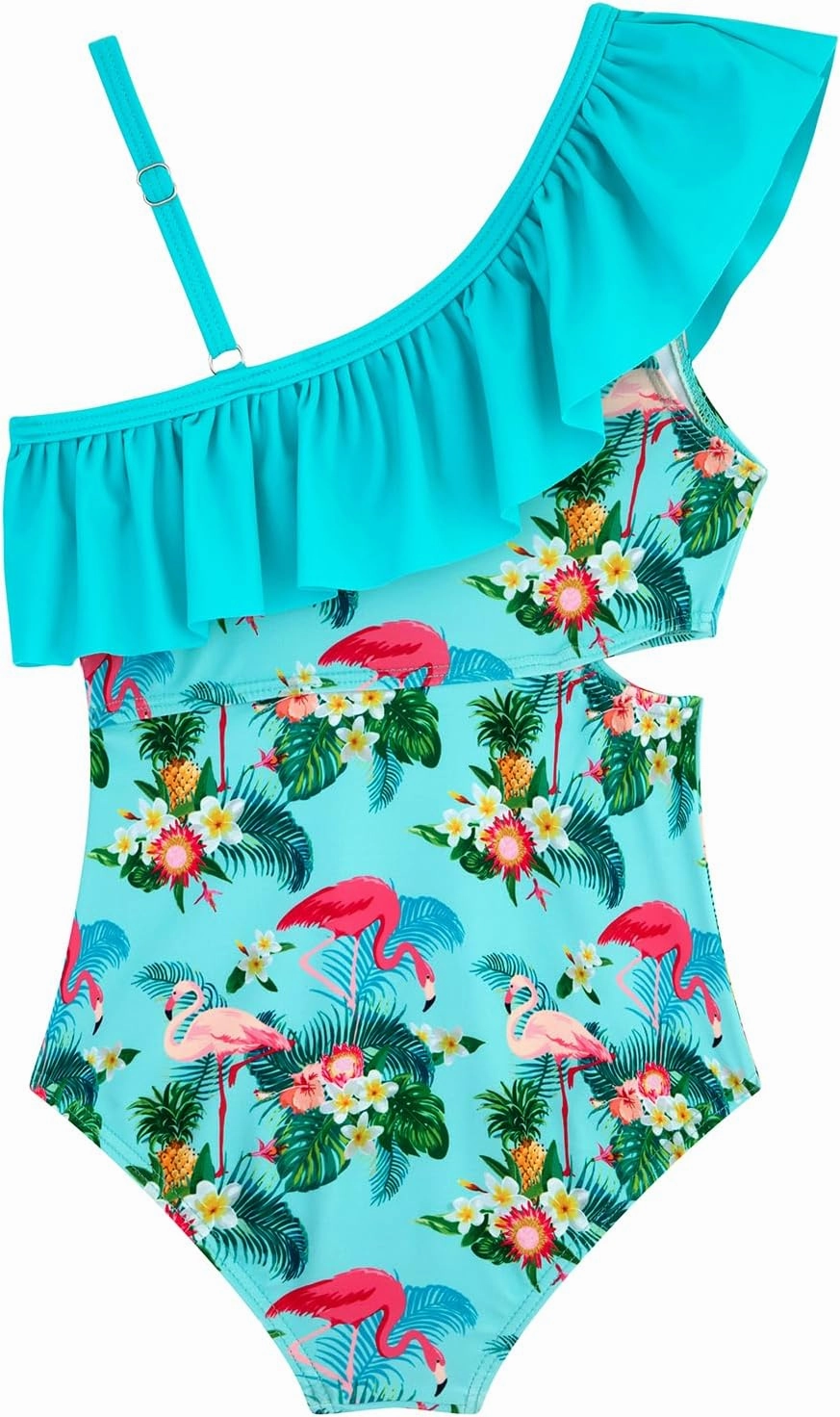 Girls One Piece Swimsuits Cutout Ruffle Bathing Suit Quick Dry Beach Swimwear with Adjustable Strap 5-14 Years