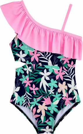 Girls One Piece Swimsuits Cutout Ruffle Bathing Suit Quick Dry Beach Swimwear with Adjustable Strap 5-14 Years