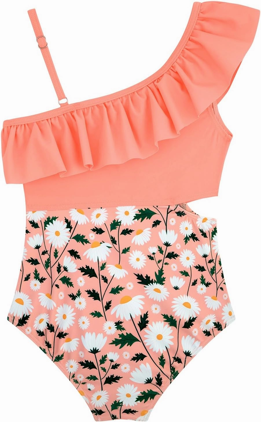 Girls One Piece Swimsuits Cutout Ruffle Bathing Suit Quick Dry Beach Swimwear with Adjustable Strap 5-14 Years