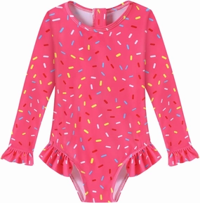 Girls One Piece Swimsuits Long Sleeve Ruffle Zipper Bathing Suit Cute Kids UPF 50  Rashguard Swimwear 1-6 Years