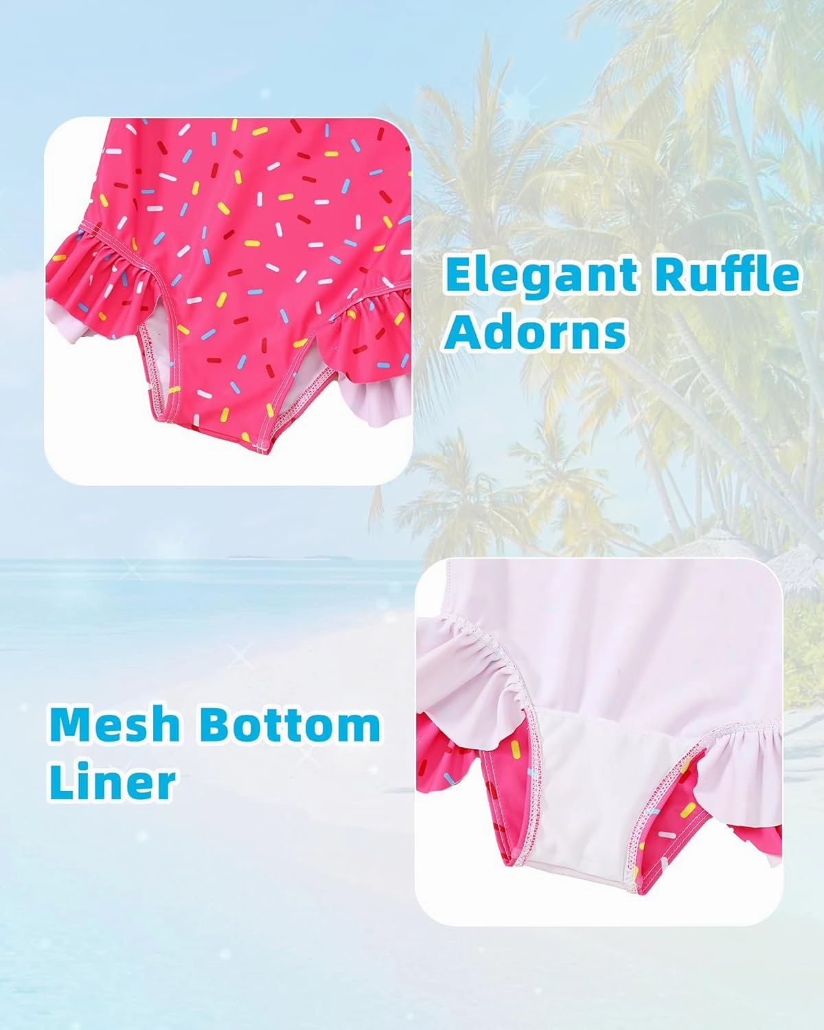 Girls One Piece Swimsuits Long Sleeve Ruffle Zipper Bathing Suit Cute Kids UPF 50  Rashguard Swimwear 1-6 Years