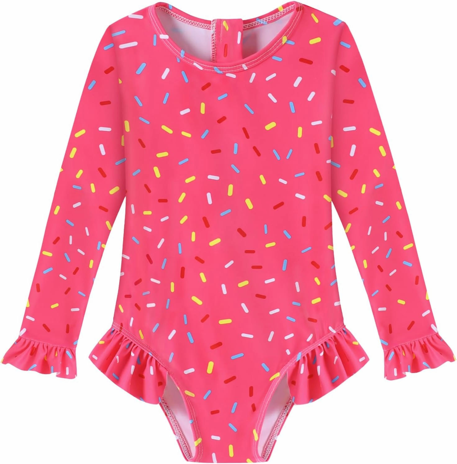 Girls One Piece Swimsuits Long Sleeve Ruffle Zipper Bathing Suit Cute Kids UPF 50  Rashguard Swimwear 1-6 Years