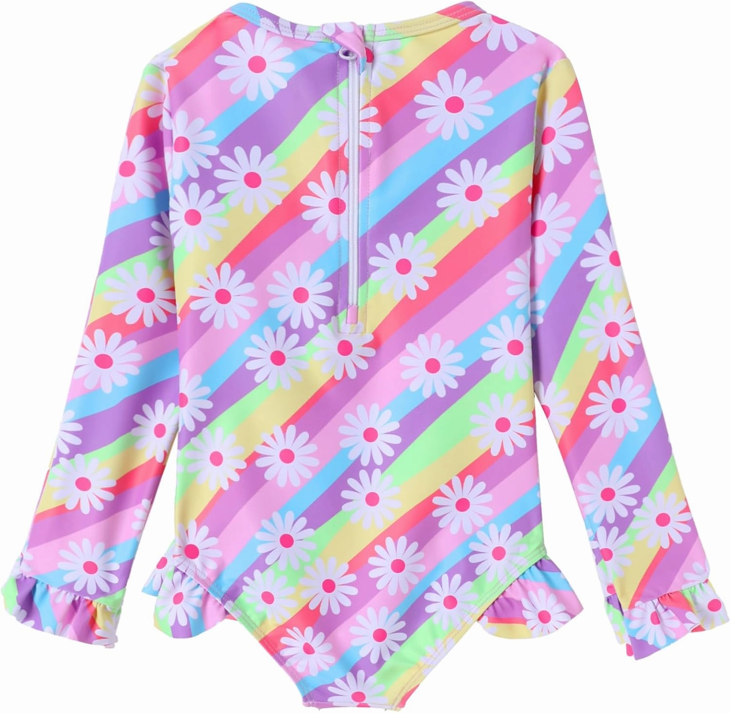 Girls One Piece Swimsuits Long Sleeve Ruffle Zipper Bathing Suit Cute Kids UPF 50  Rashguard Swimwear 1-6 Years