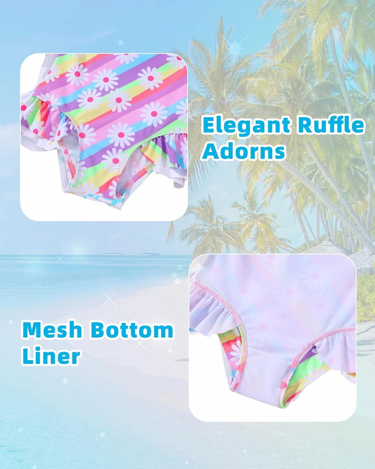 Girls One Piece Swimsuits Long Sleeve Ruffle Zipper Bathing Suit Cute Kids UPF 50  Rashguard Swimwear 1-6 Years