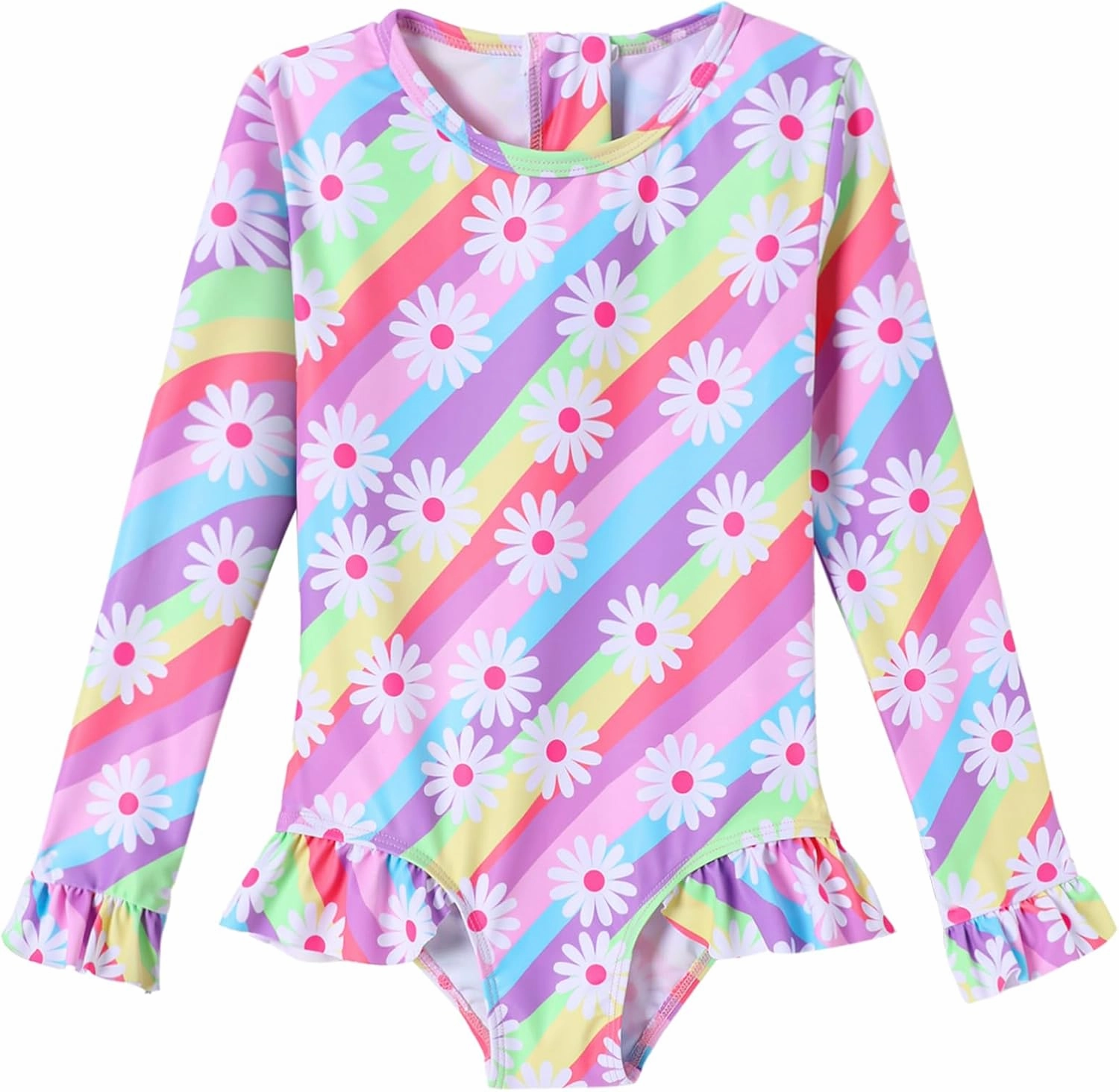 Girls One Piece Swimsuits Long Sleeve Ruffle Zipper Bathing Suit Cute Kids UPF 50  Rashguard Swimwear 1-6 Years
