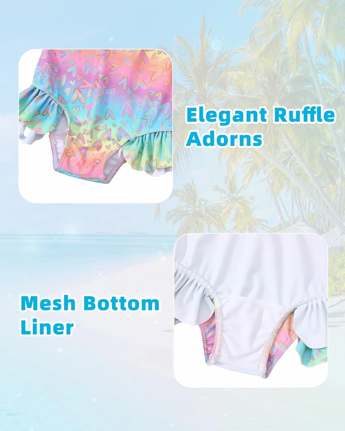 Girls One Piece Swimsuits Long Sleeve Ruffle Zipper Bathing Suit Cute Kids UPF 50  Rashguard Swimwear 1-6 Years