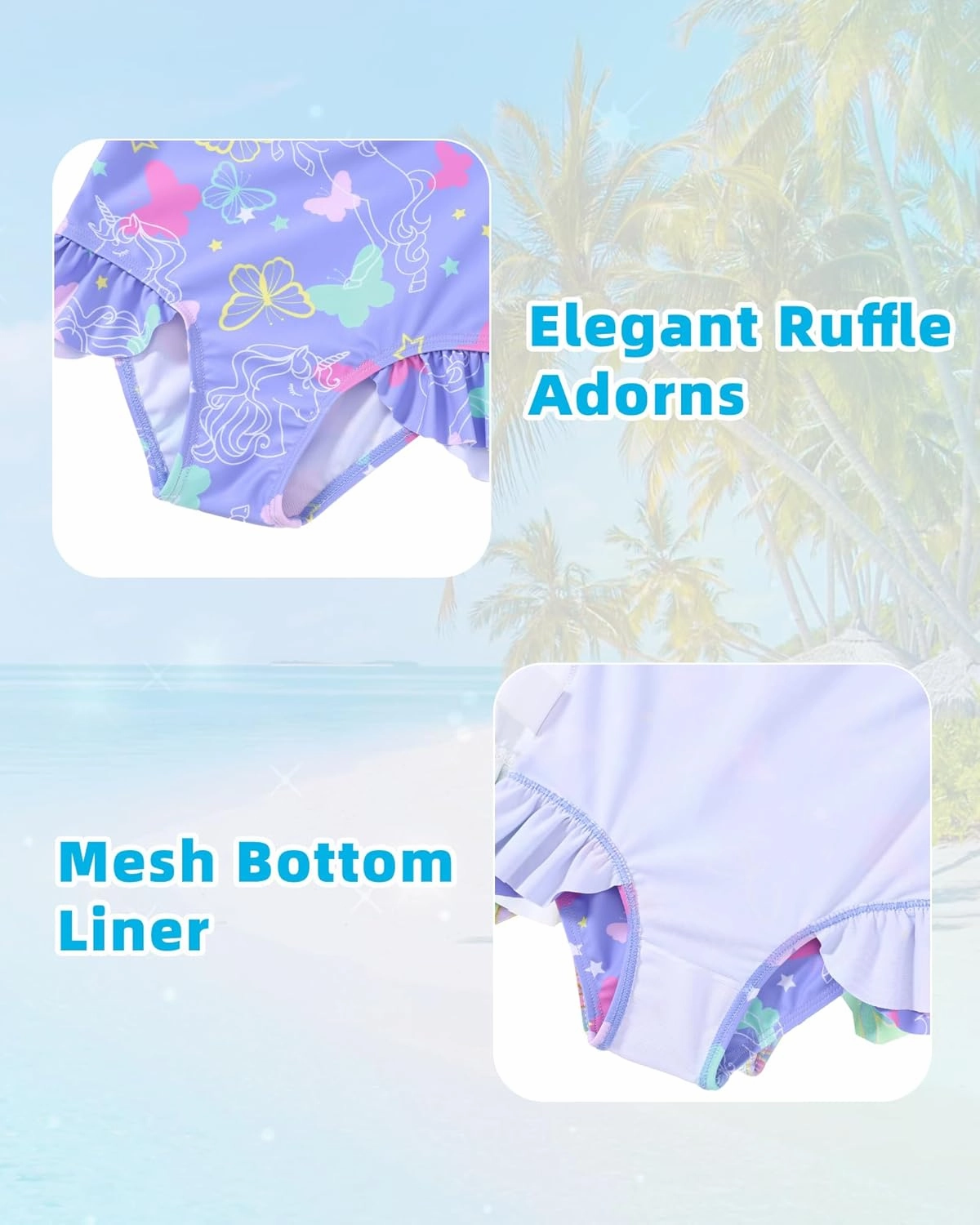 Girls One Piece Swimsuits Long Sleeve Ruffle Zipper Bathing Suit Cute Kids UPF 50  Rashguard Swimwear 1-6 Years