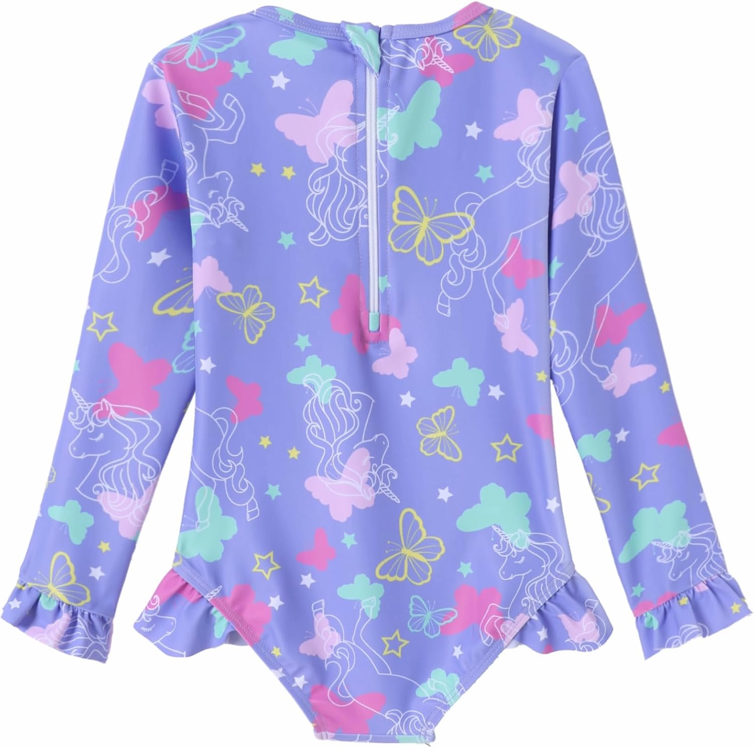Girls One Piece Swimsuits Long Sleeve Ruffle Zipper Bathing Suit Cute Kids UPF 50  Rashguard Swimwear 1-6 Years