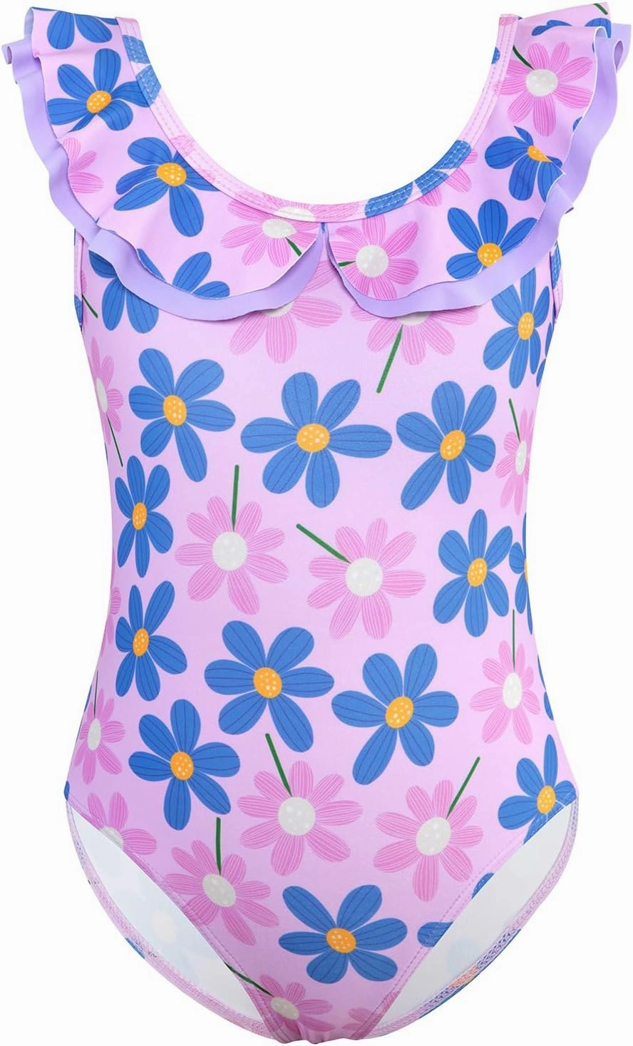 Girls One Piece Swimsuits Quick Dry Toddler Bathing Suits Cute Ruffled Round Neck Beach Swimwear 3-10 Years