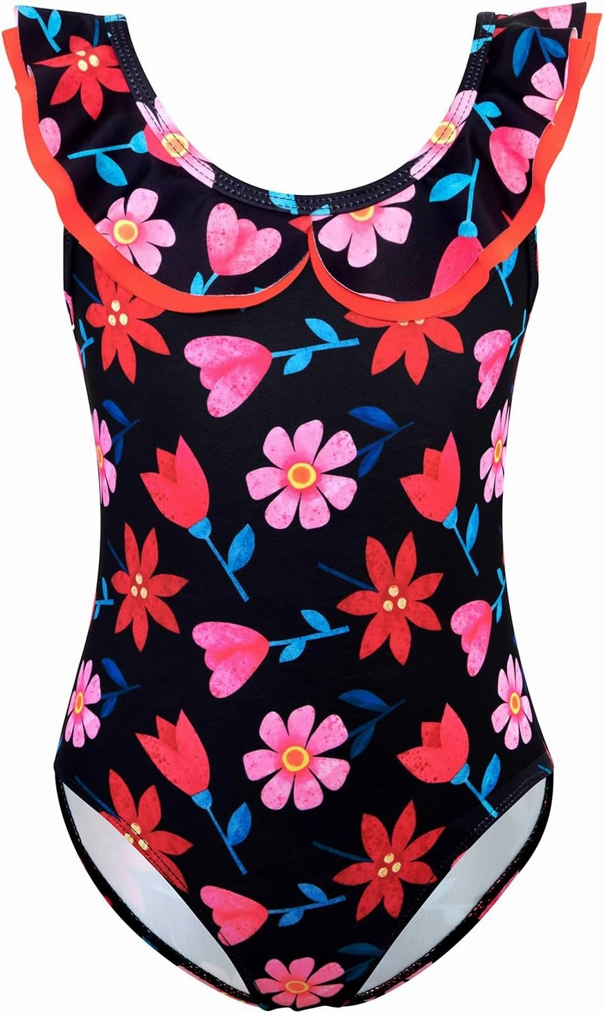 Girls One Piece Swimsuits Quick Dry Toddler Bathing Suits Cute Ruffled Round Neck Beach Swimwear 3-10 Years