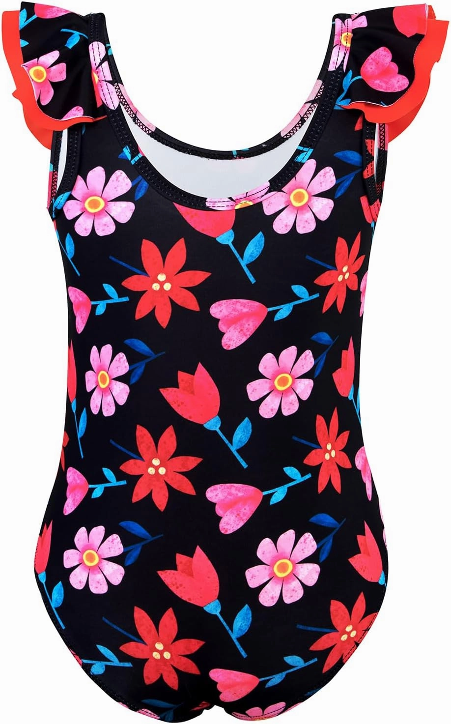 Girls One Piece Swimsuits Quick Dry Toddler Bathing Suits Cute Ruffled Round Neck Beach Swimwear 3-10 Years