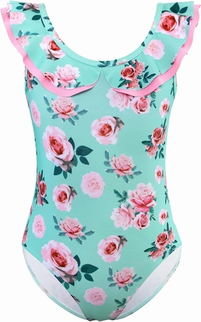 Girls One Piece Swimsuits Quick Dry Toddler Bathing Suits Cute Ruffled Round Neck Beach Swimwear 3-10 Years