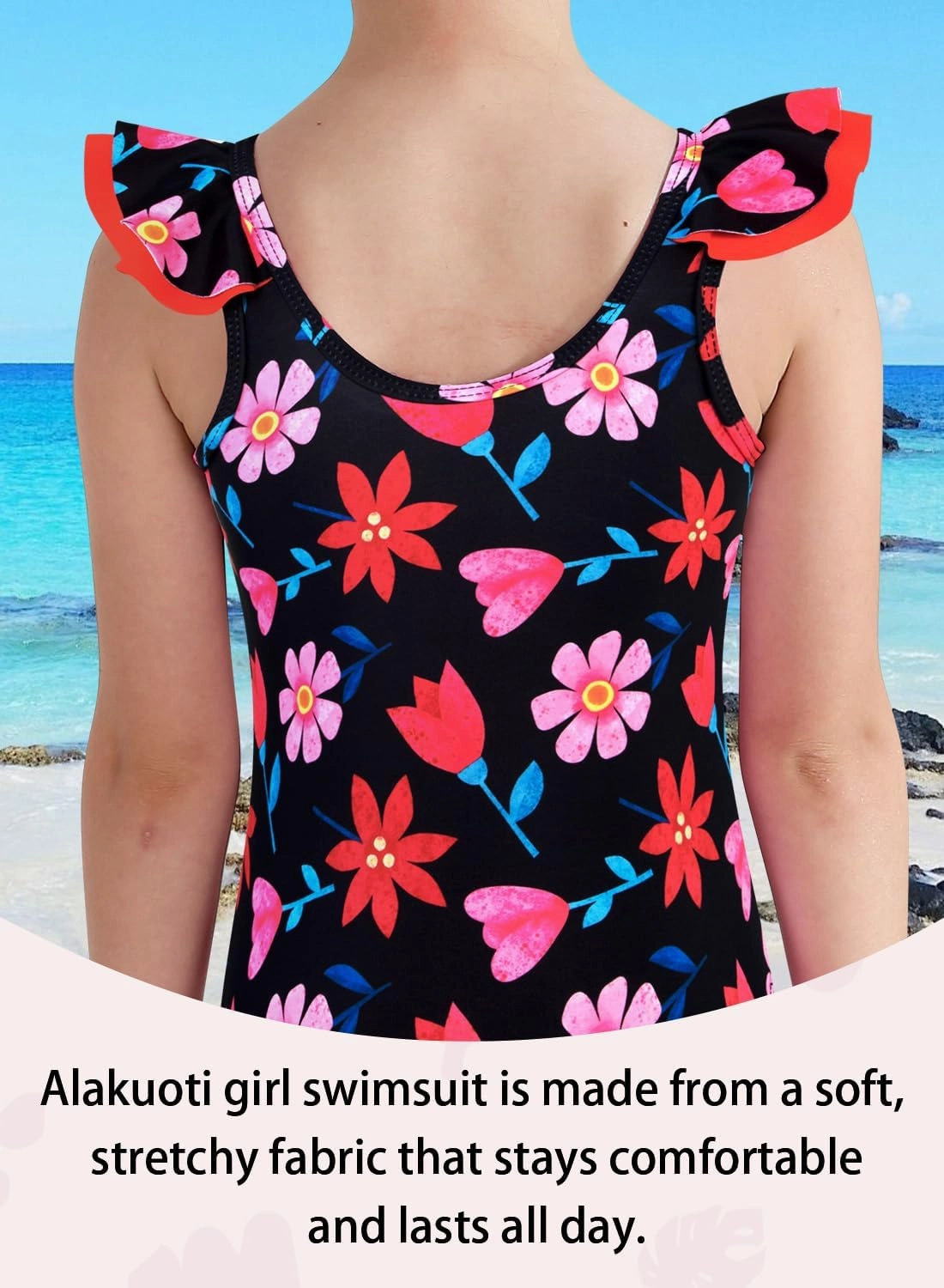 Girls One Piece Swimsuits Quick Dry Toddler Bathing Suits Cute Ruffled Round Neck Beach Swimwear 3-10 Years