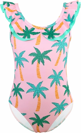 Girls One Piece Swimsuits Quick Dry Toddler Bathing Suits Cute Ruffled Round Neck Beach Swimwear 3-10 Years