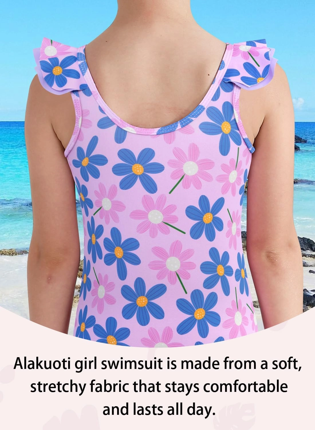 Girls One Piece Swimsuits Quick Dry Toddler Bathing Suits Cute Ruffled Round Neck Beach Swimwear 3-10 Years