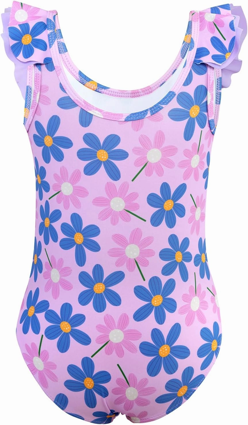 Girls One Piece Swimsuits Quick Dry Toddler Bathing Suits Cute Ruffled Round Neck Beach Swimwear 3-10 Years