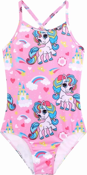 Girls One Piece Swimsuits Summer UPF 50  Quick Dry Beach Bathing Suit Cross Shoulder Strap Swimwear 2-10 Years