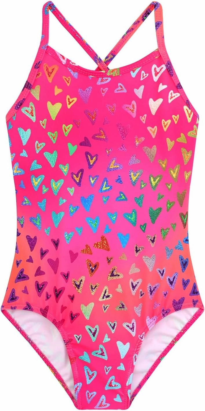 Girls One Piece Swimsuits Summer UPF 50  Quick Dry Beach Bathing Suit Cross Shoulder Strap Swimwear 2-10 Years
