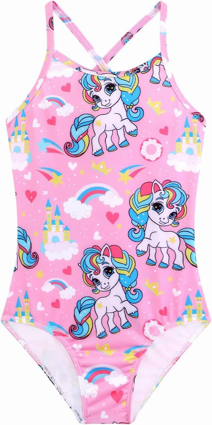 Girls One Piece Swimsuits Summer UPF 50  Quick Dry Beach Bathing Suit Cross Shoulder Strap Swimwear 2-10 Years