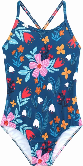 Girls One Piece Swimsuits Summer UPF 50  Quick Dry Beach Bathing Suit Cross Shoulder Strap Swimwear 2-10 Years