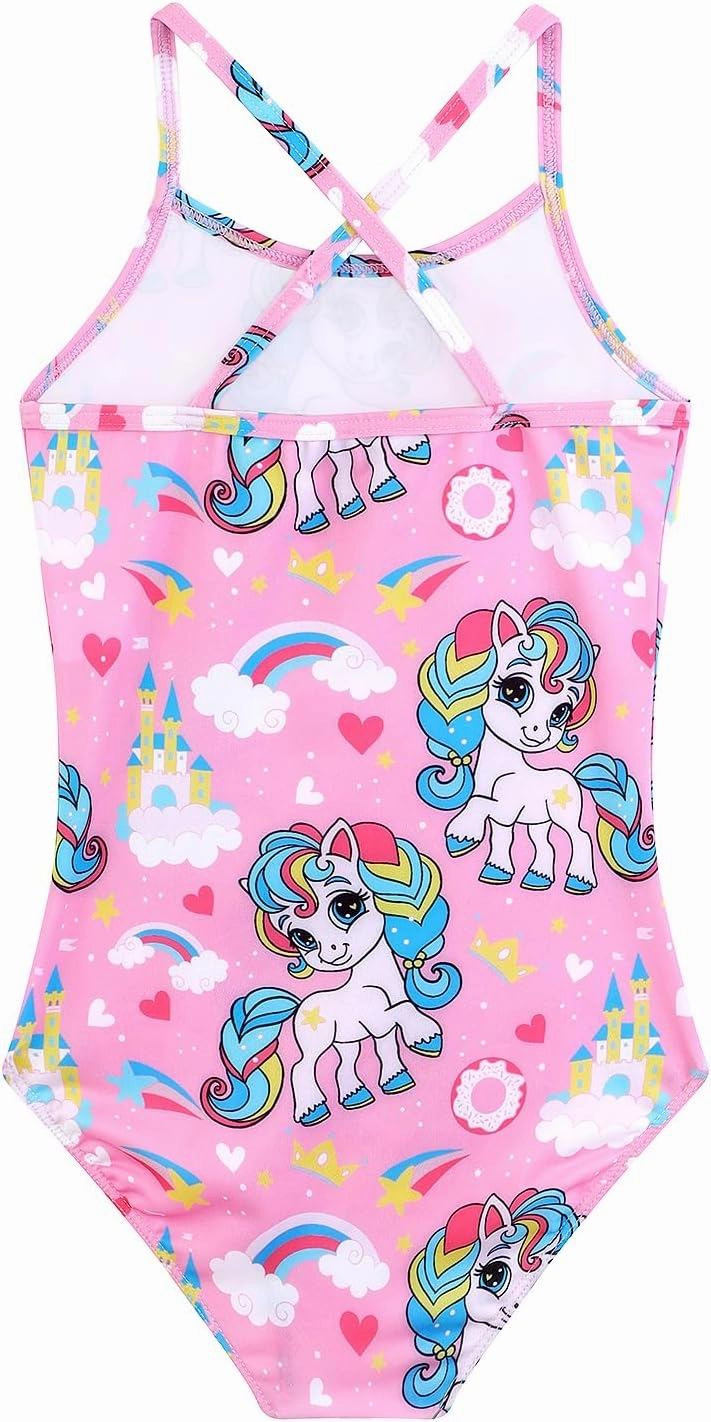 Girls One Piece Swimsuits Summer UPF 50  Quick Dry Beach Bathing Suit Cross Shoulder Strap Swimwear 2-10 Years