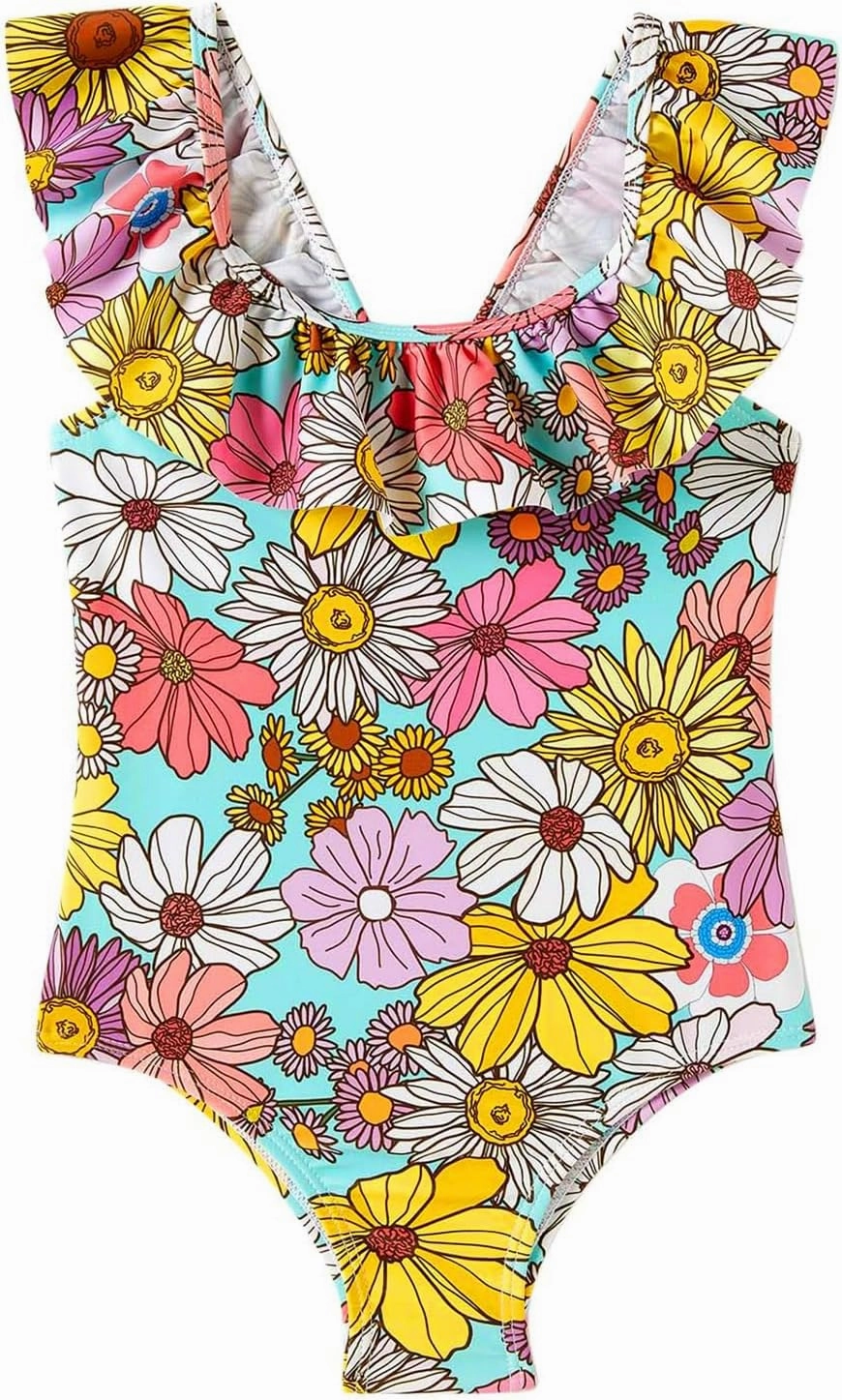 Girls One Piece Swimsuits Toddler Bathing Suit Little Kids Cute Swimwear Quick Dry Striped Ruffle Floral Size 2-10T