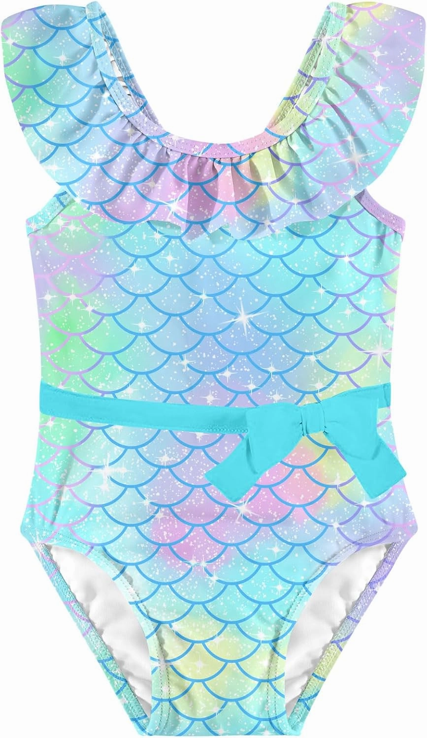 Girls One Piece Swimsuits Toddler Cute Ruffle Bathing Suits Quick Dry Beach Swimwear Size 1-5 Years