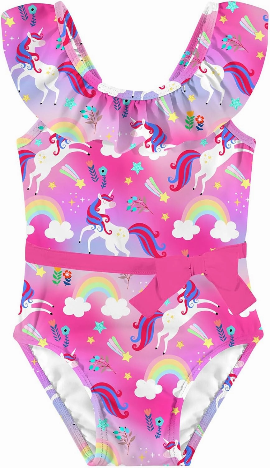 Girls One Piece Swimsuits Toddler Cute Ruffle Bathing Suits Quick Dry Beach Swimwear Size 1-5 Years