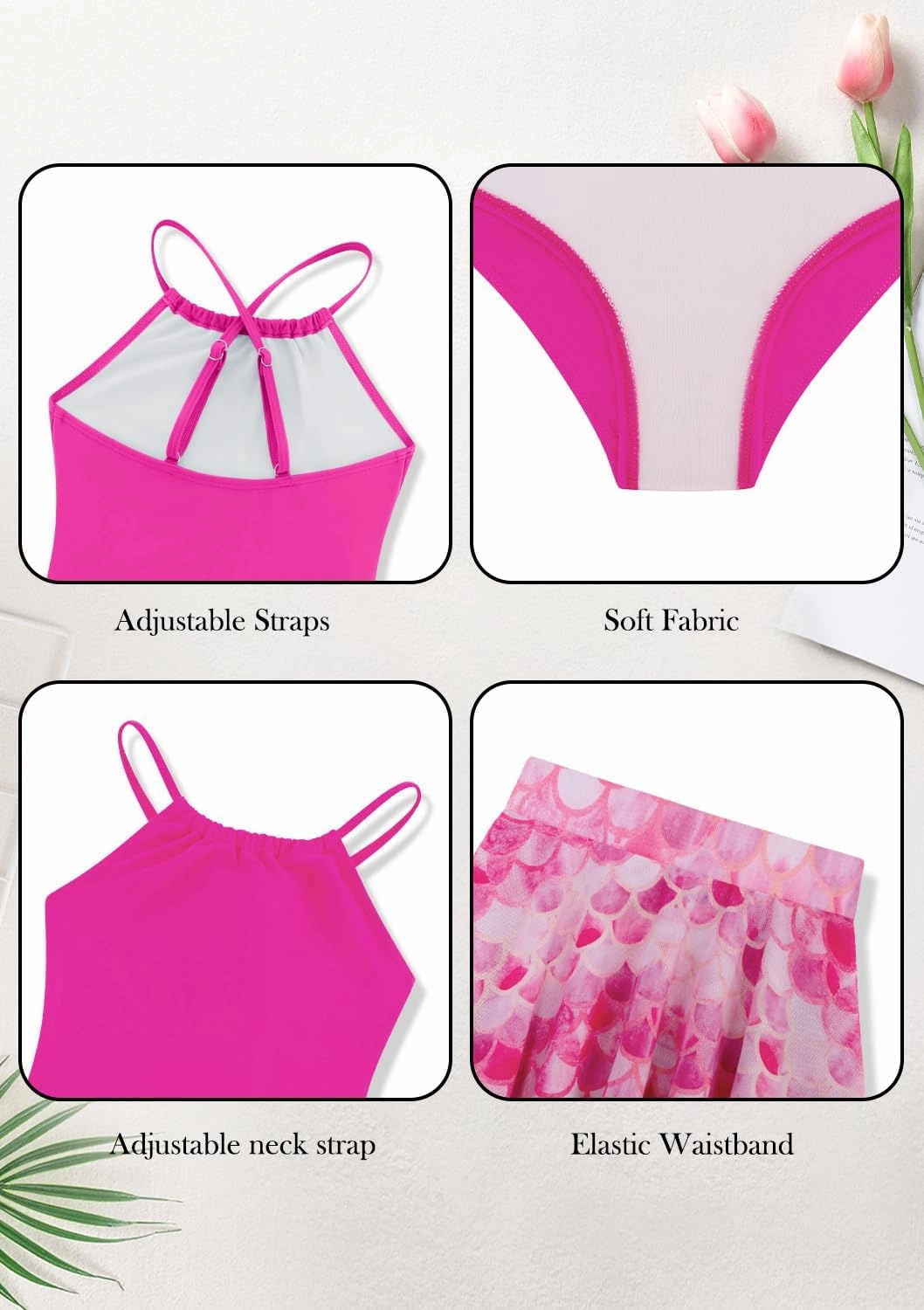 Girls One Piece Swimsuits with Mesh Skirt Tanikini Bathing Suit Swimwear 6-14Y