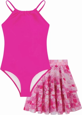 Girls One Piece Swimsuits with Mesh Skirt Tanikini Bathing Suit Swimwear 6-14Y