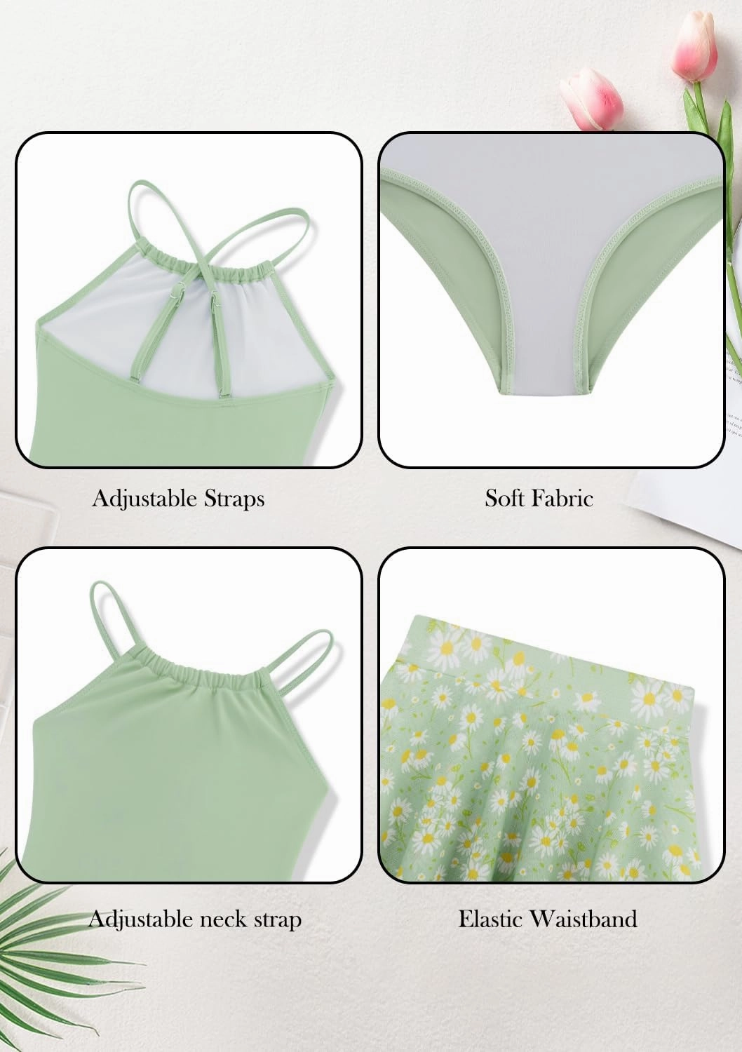 Girls One Piece Swimsuits with Mesh Skirt Tanikini Bathing Suit Swimwear 6-14Y