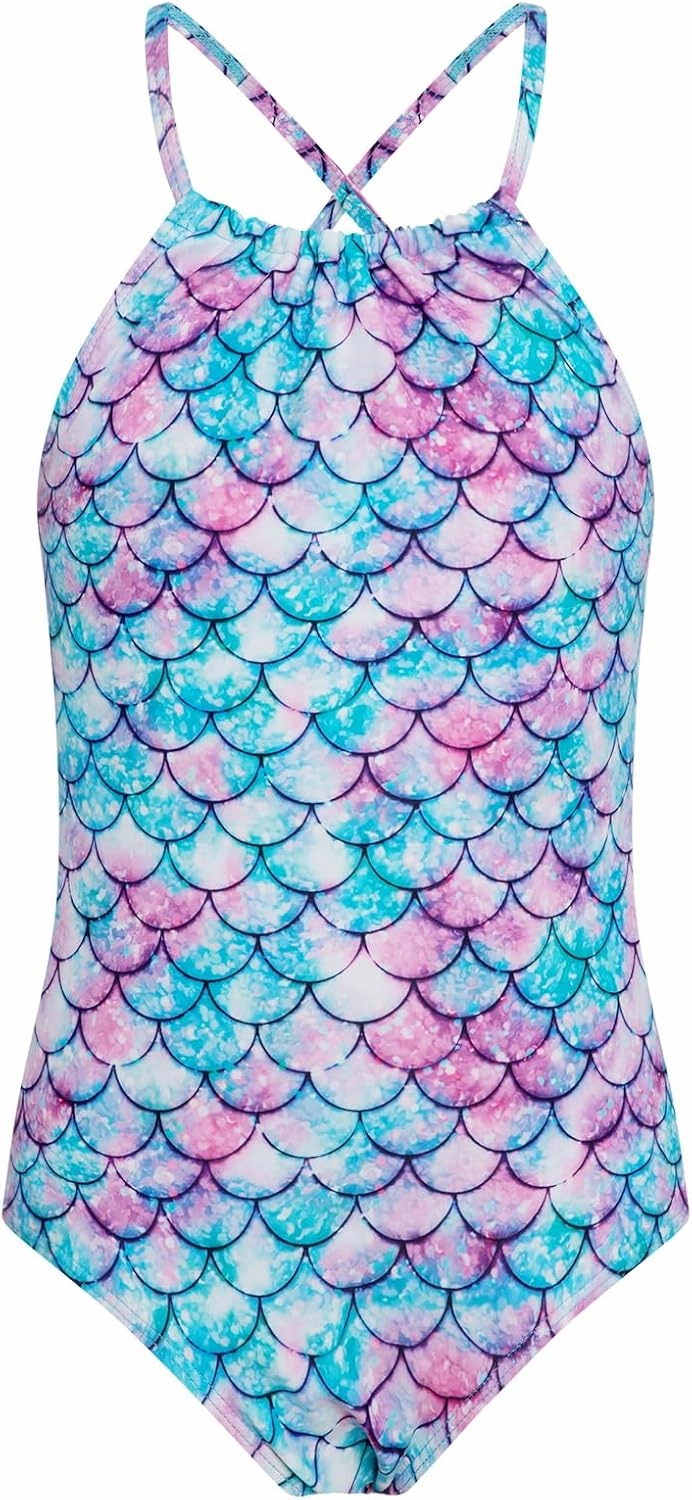 Girls One Piece Swimsuits with Mesh Skirt Tanikini Bathing Suit Swimwear 6-14Y