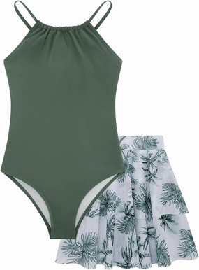 Girls One Piece Swimsuits with Mesh Skirt Tanikini Bathing Suit Swimwear 6-14Y